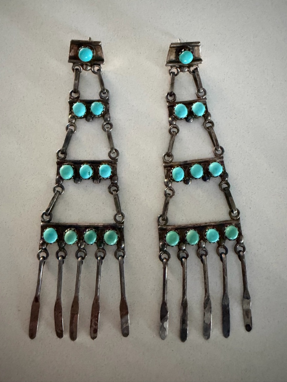 Zuni Turquoise & Sterling Silver Vintage Chandelier Earrings